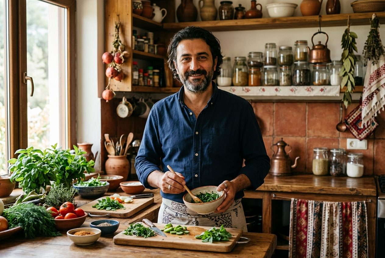 Burak in his kitchen