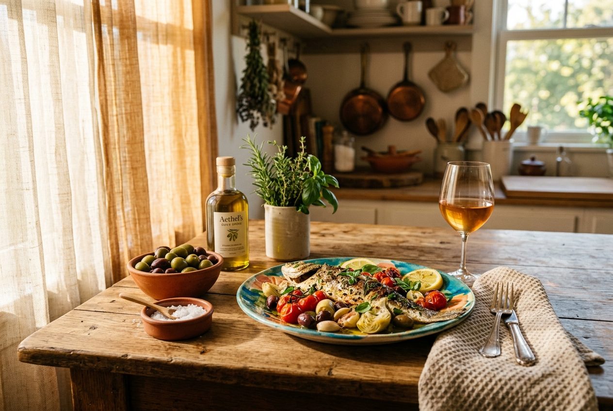BURAK KÖSEN's kitchen — a warm, inviting plated Mediterranean dish on a rustic wooden table